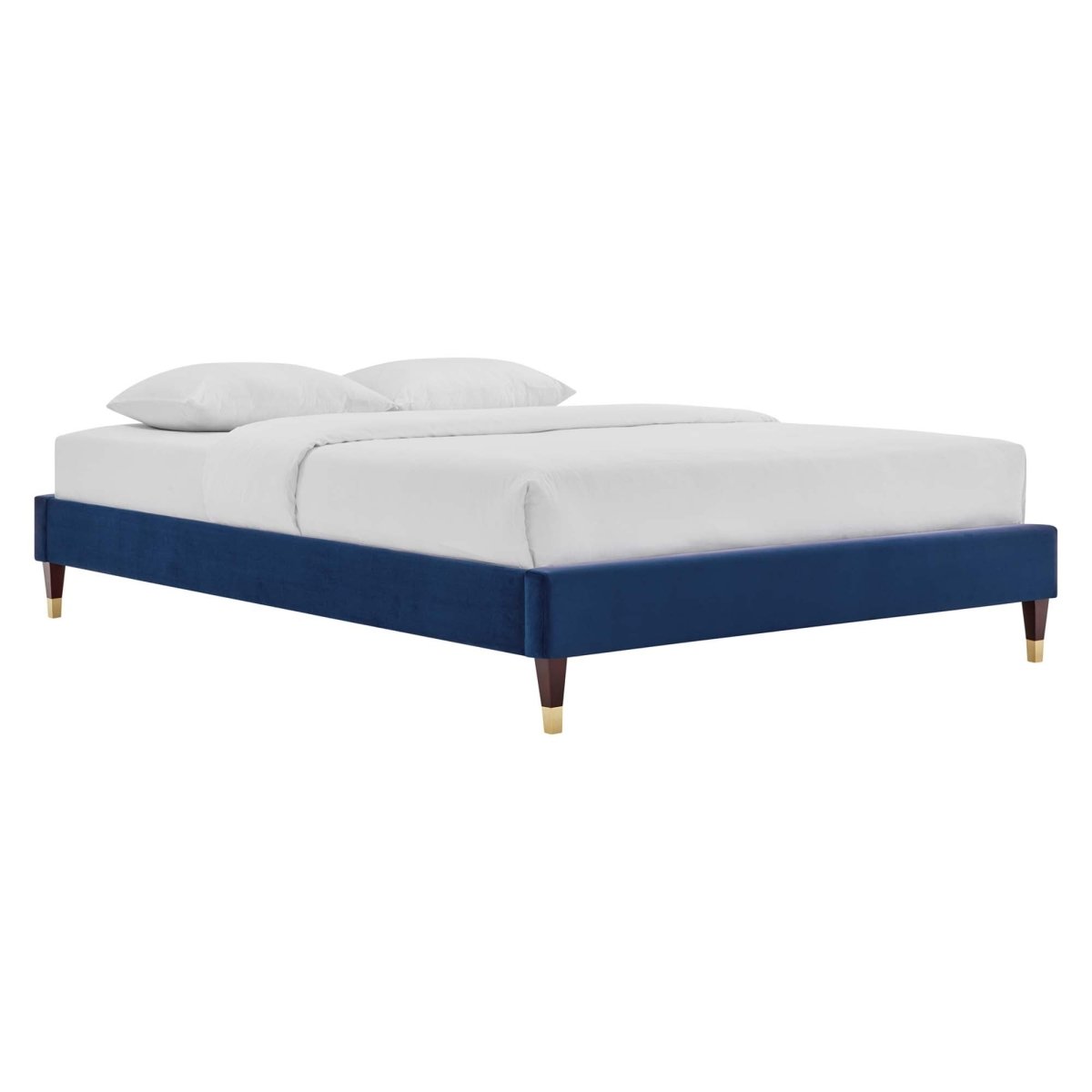 Glam Deco Performance Velvet Platform Bed Frame with Gold Detailed Wood Legs - Platform Bed available at Alpine Outlets in Denver