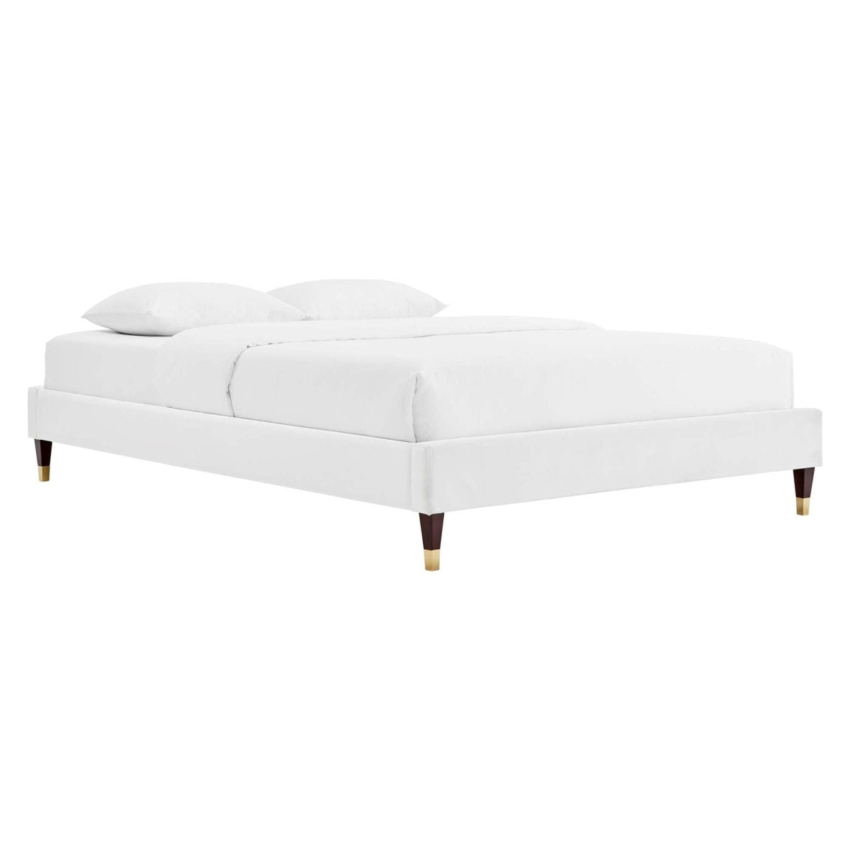 Glam Deco Performance Velvet Platform Bed Frame with Gold Detailed Wood Legs - Platform Bed available at Alpine Outlets in Denver