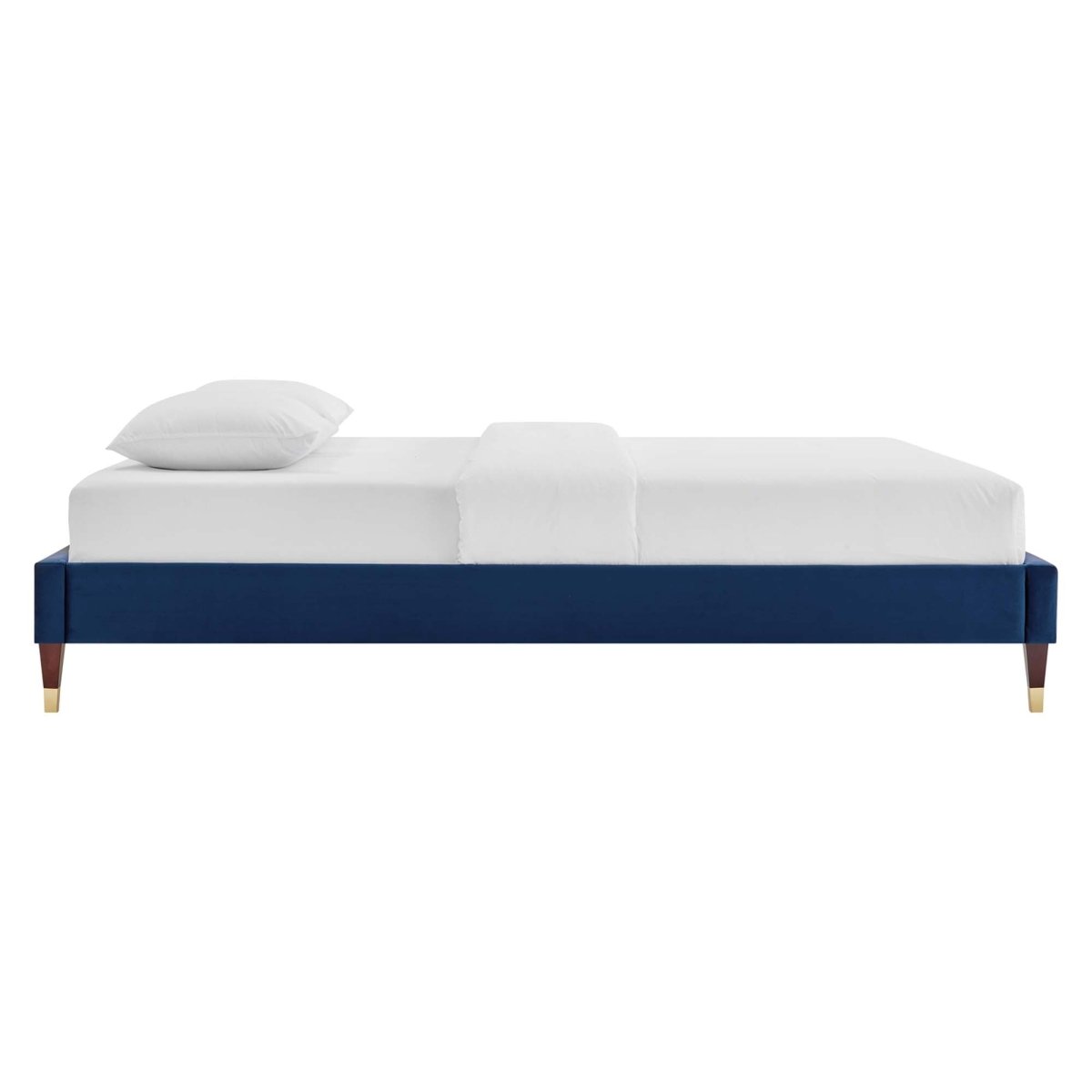 Glam Deco Performance Velvet Platform Bed Frame with Gold Detailed Wood Legs - Platform Bed available at Alpine Outlets in Denver