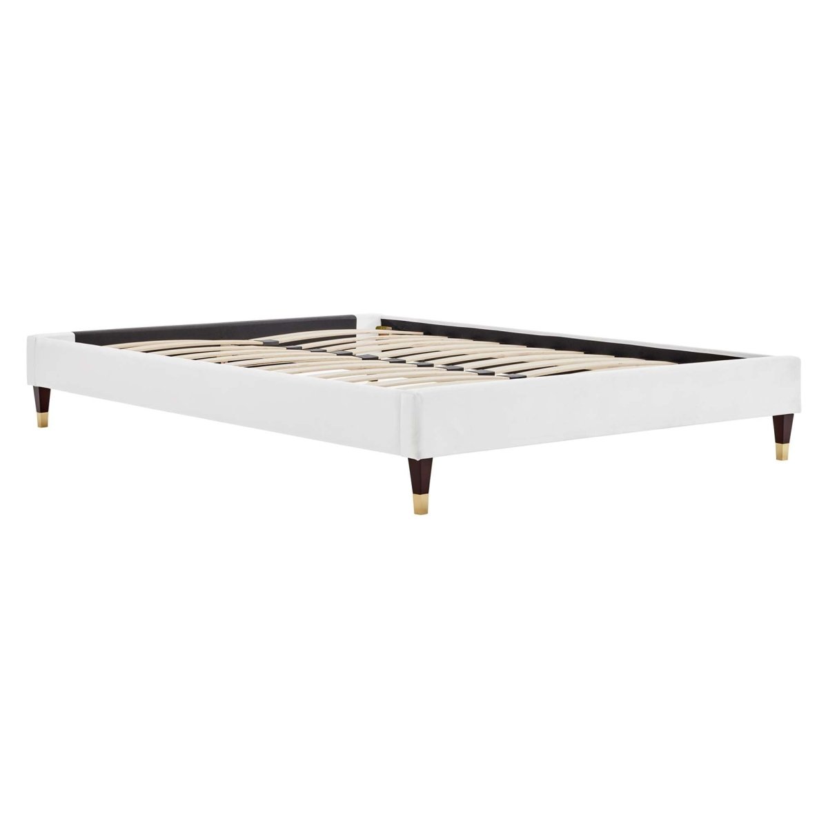Glam Deco Performance Velvet Platform Bed Frame with Gold Detailed Wood Legs - Platform Bed available at Alpine Outlets in Denver