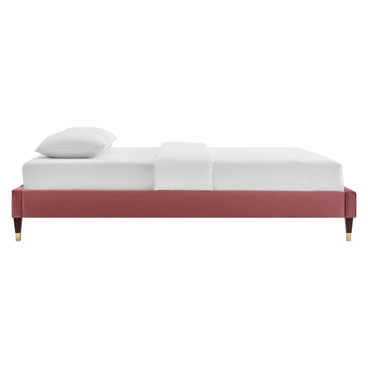 Glam Deco Performance Velvet Platform Bed Frame with Gold Detailed Wood Legs - Platform Bed available at Alpine Outlets in Denver