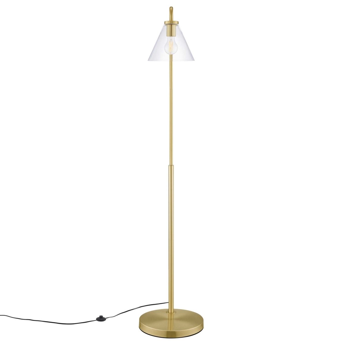 58" Glass Cone Floor Lamp with Metal Base – Satin Brass - Lighting - Alpine Outlets
