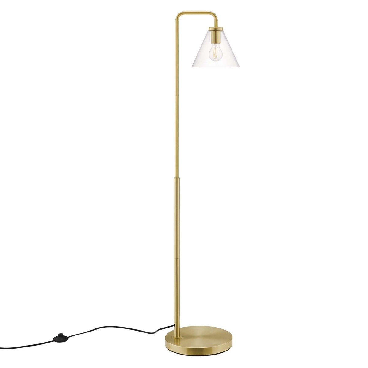 58" Glass Cone Floor Lamp with Metal Base – Satin Brass - Lighting - Alpine Outlets