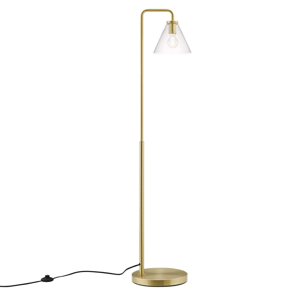 58" Glass Cone Floor Lamp with Metal Base – Satin Brass - Lighting - Alpine Outlets