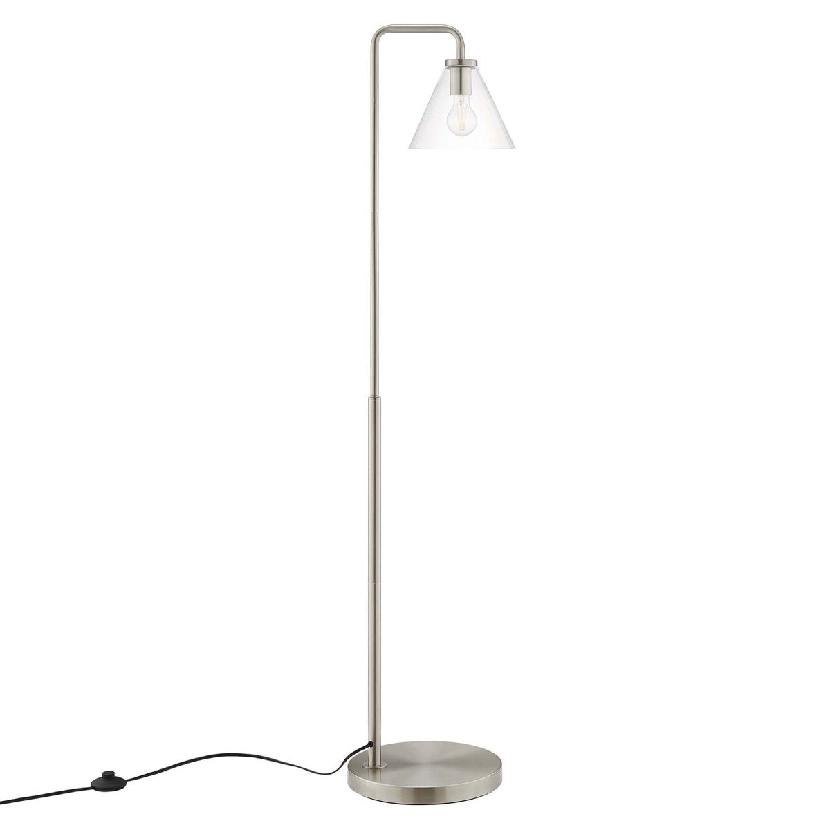 58" Glass Cone Floor Lamp with Metal Base – Satin Nickel - Lighting - Alpine Outlets