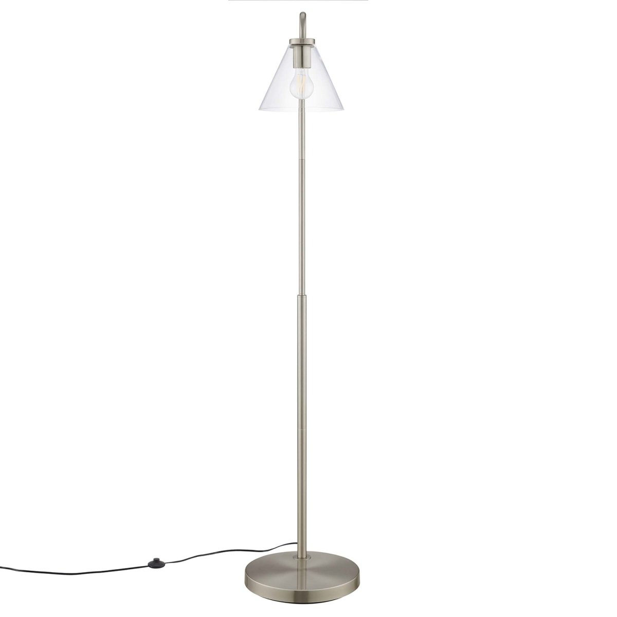 58" Glass Cone Floor Lamp with Metal Base – Satin Nickel - Lighting - Alpine Outlets