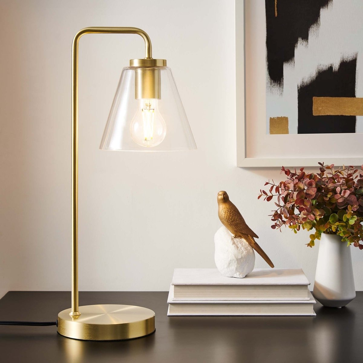 Glass Cone Table Lamp – Satin Brass - Lighting - Alpine Outlets