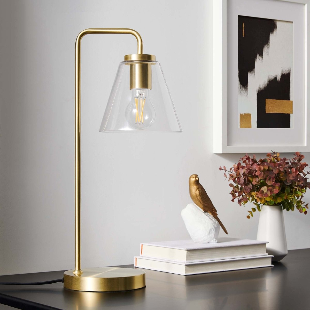 Glass Cone Table Lamp – Satin Brass - Lighting - Alpine Outlets