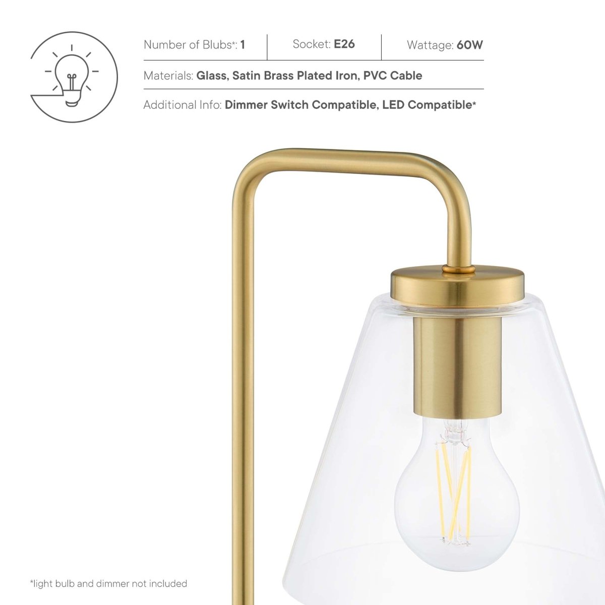 Glass Cone Table Lamp – Satin Brass - Lighting - Alpine Outlets