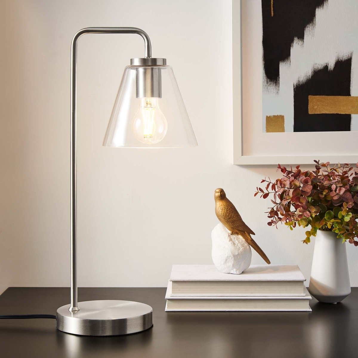 Glass Cone Table Lamp – Satin Nickel - Lighting - Alpine Outlets