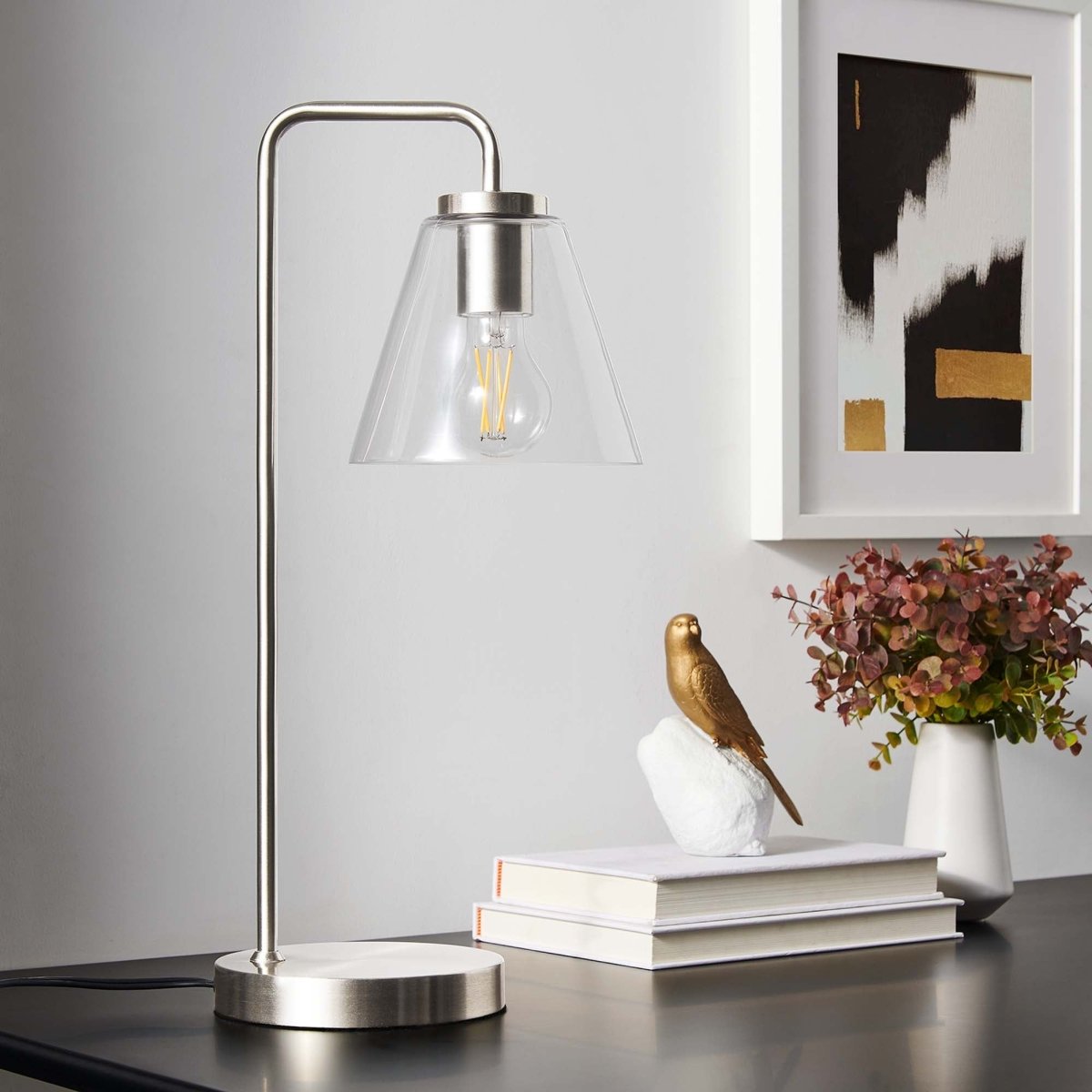 Glass Cone Table Lamp – Satin Nickel - Lighting - Alpine Outlets