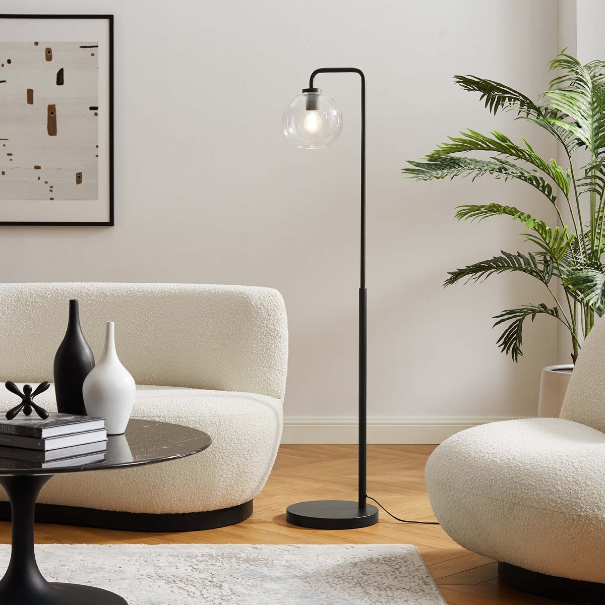 58" Glass Globe Floor Lamp with Metal Base – Black - Lighting - Alpine Outlets
