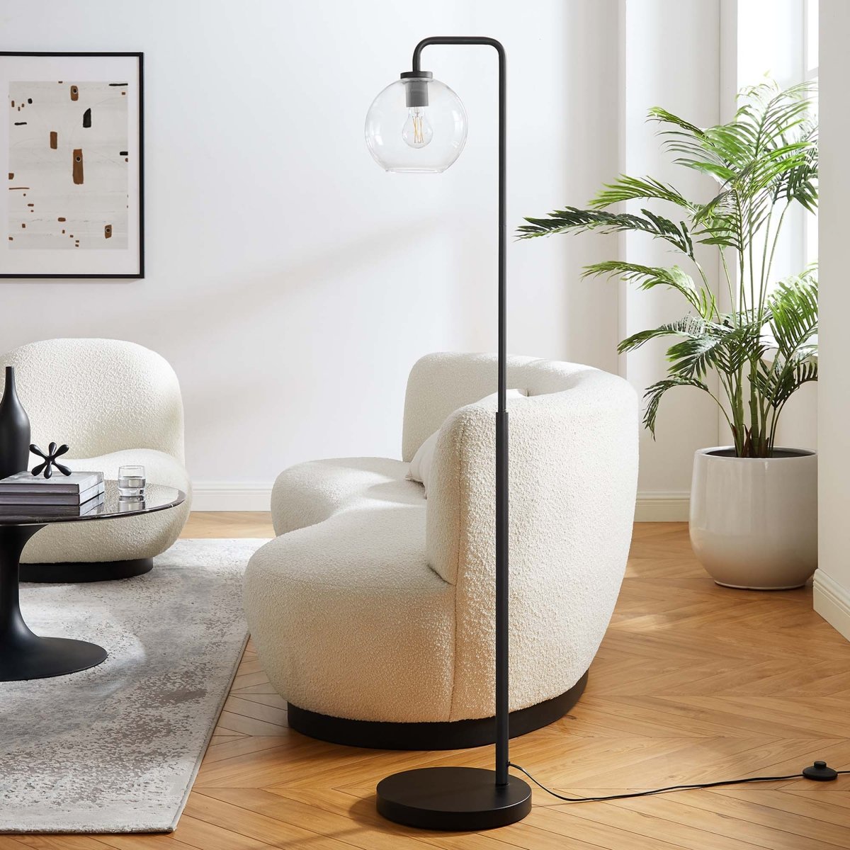 58" Glass Globe Floor Lamp with Metal Base – Black - Lighting - Alpine Outlets