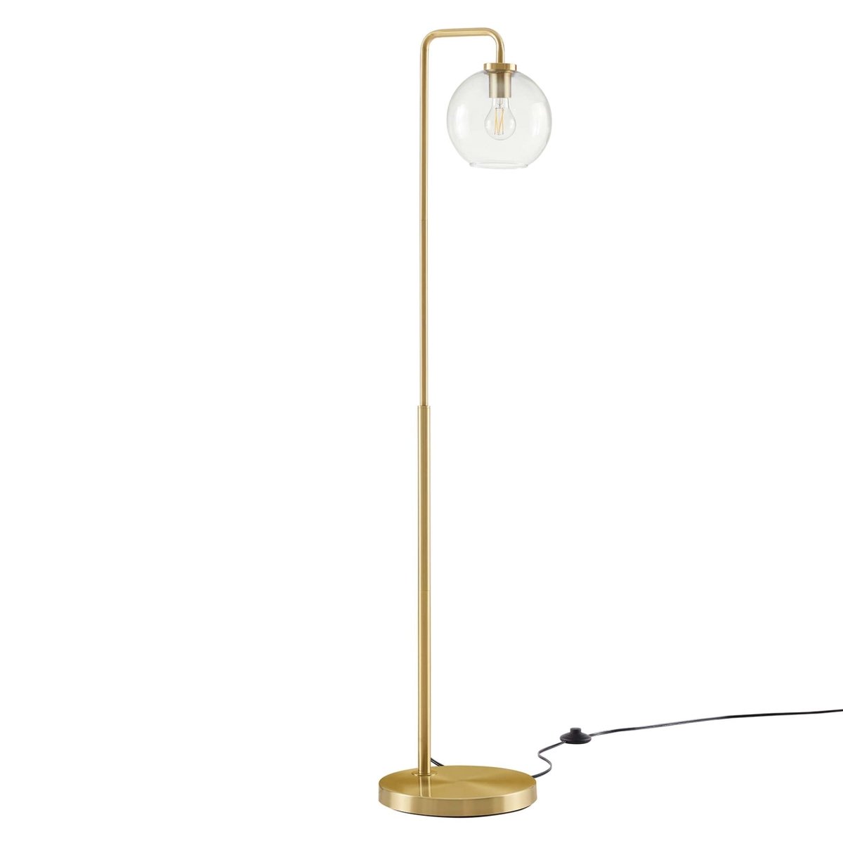 58" Glass Globe Floor Lamp with Metal Base – Satin Brass - Lighting - Alpine Outlets