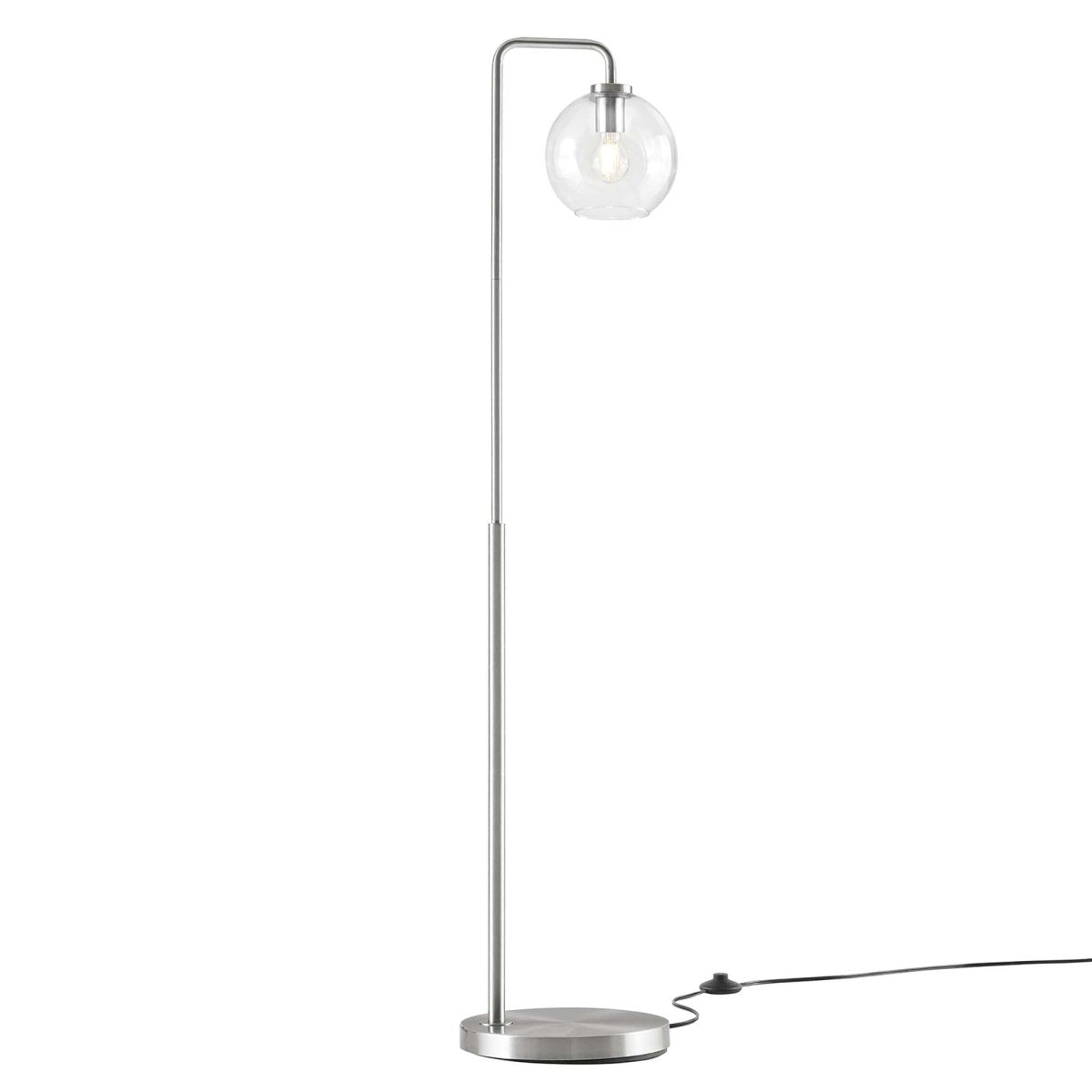 58" Glass Globe Floor Lamp with Metal Base – Satin Nickel - Lighting - Alpine Outlets