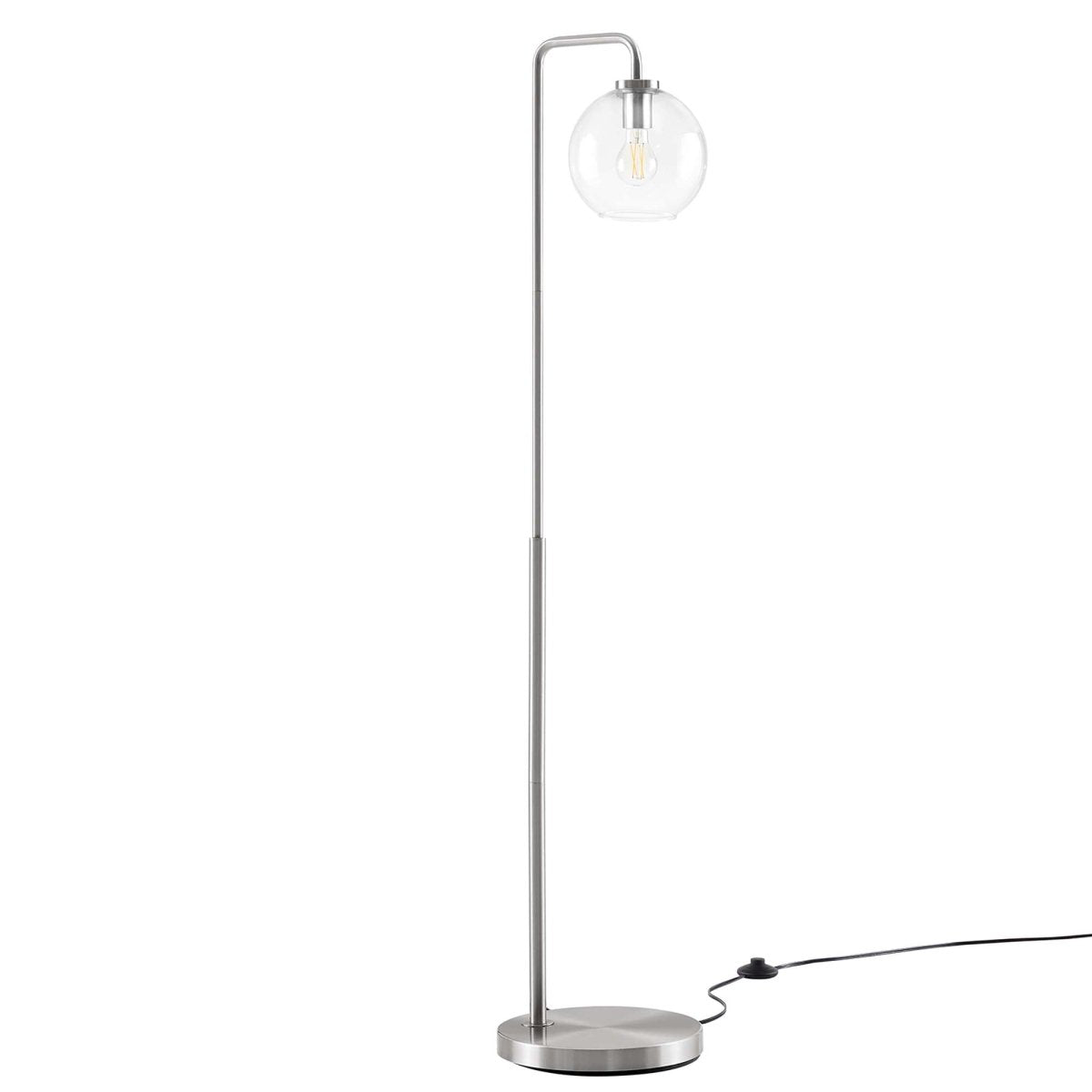 58" Glass Globe Floor Lamp with Metal Base – Satin Nickel - Lighting - Alpine Outlets