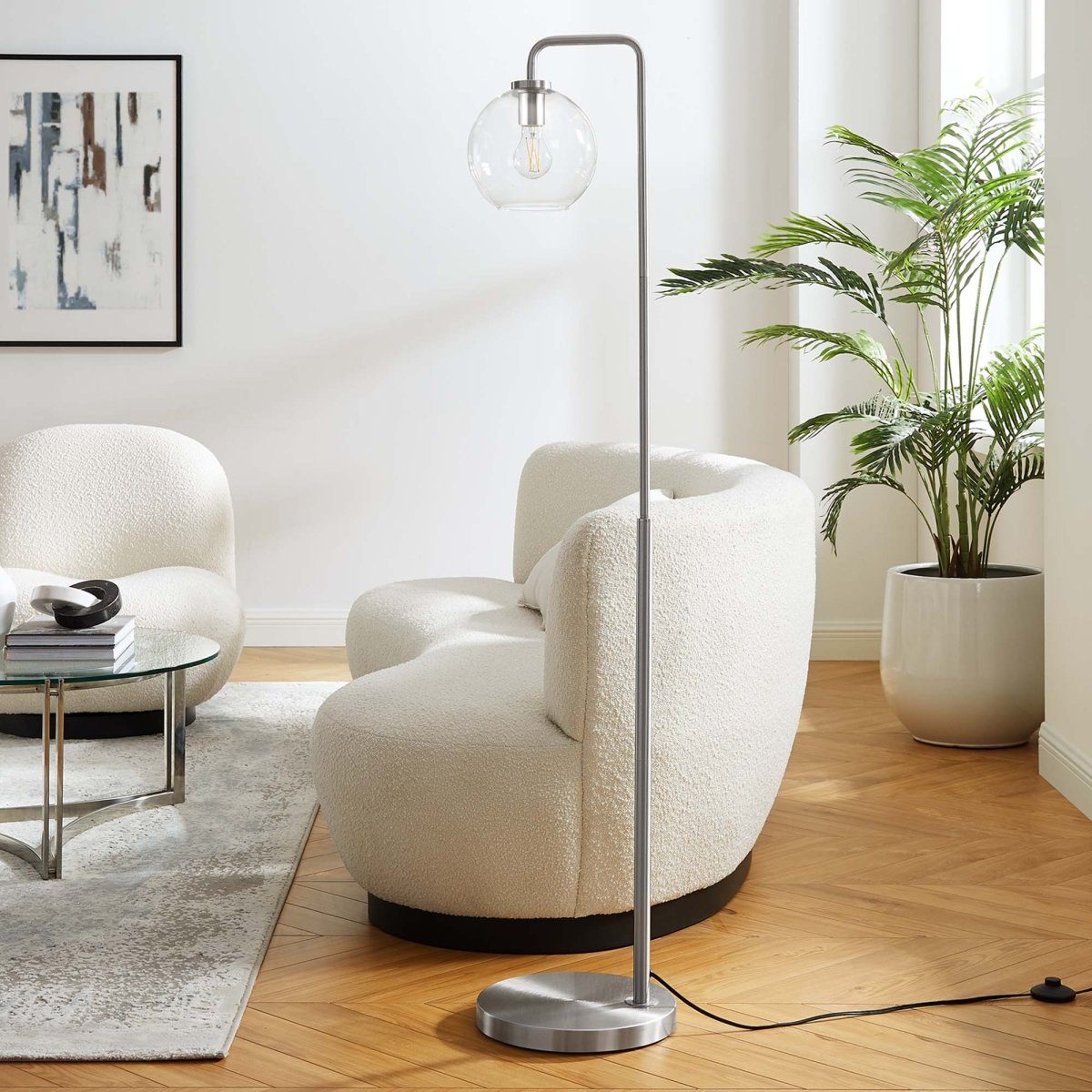 58" Glass Globe Floor Lamp with Metal Base – Satin Nickel - Lighting - Alpine Outlets