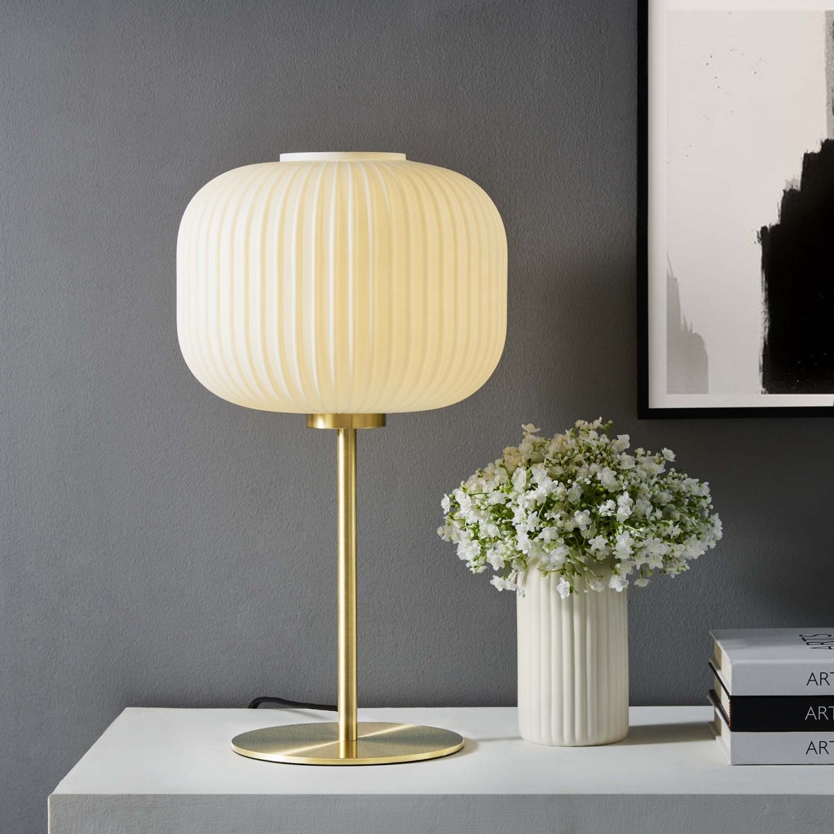 Glass Sphere Table Lamp β White and Satin Brass - Lighting - Alpine Outlets