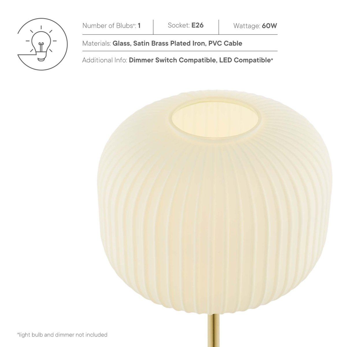 Glass Sphere Table Lamp β White and Satin Brass - Lighting - Alpine Outlets