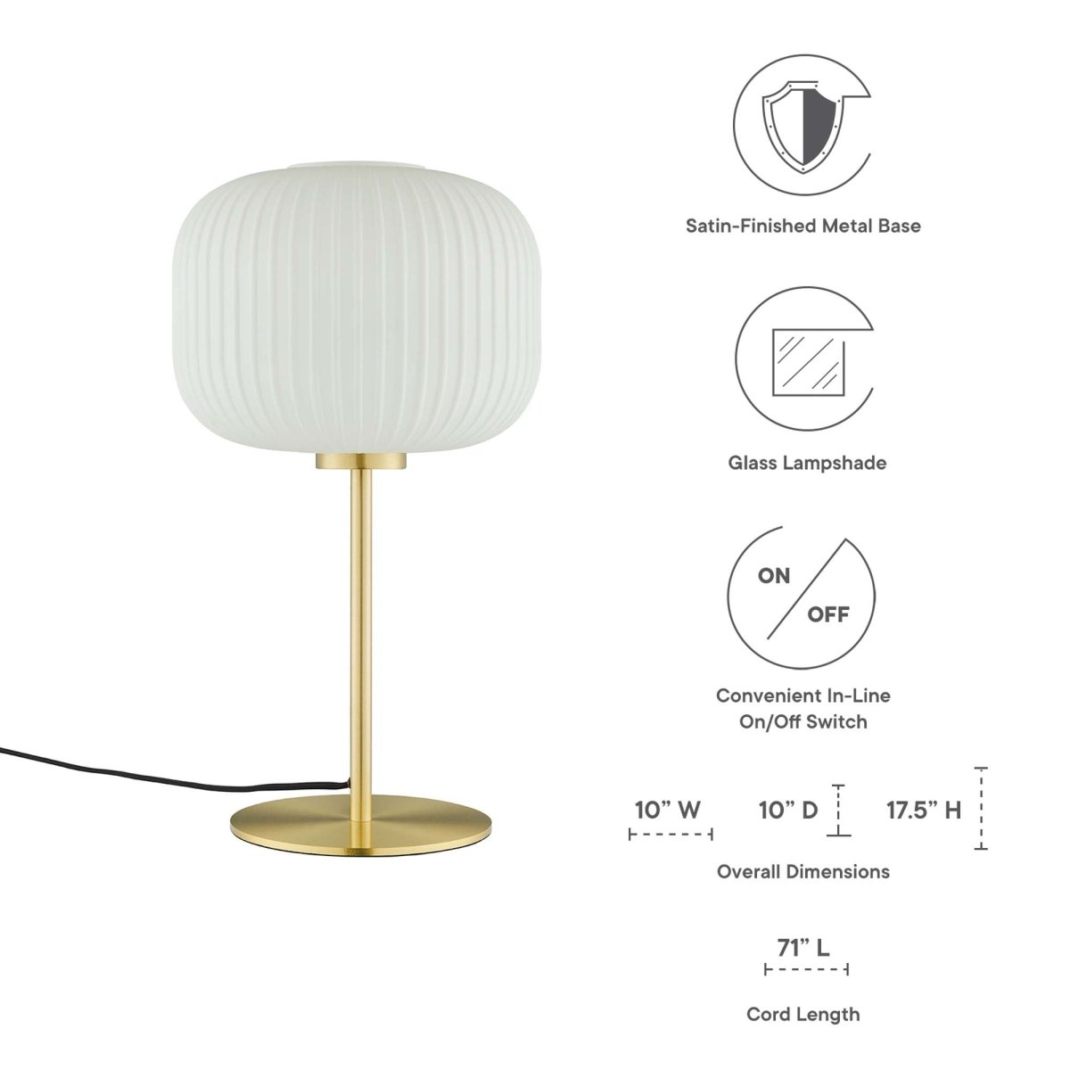Glass Sphere Table Lamp β White and Satin Brass - Lighting - Alpine Outlets