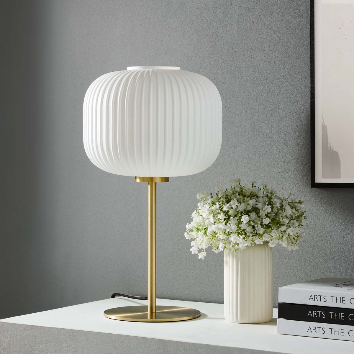 Glass Sphere Table Lamp β White and Satin Brass - Lighting - Alpine Outlets