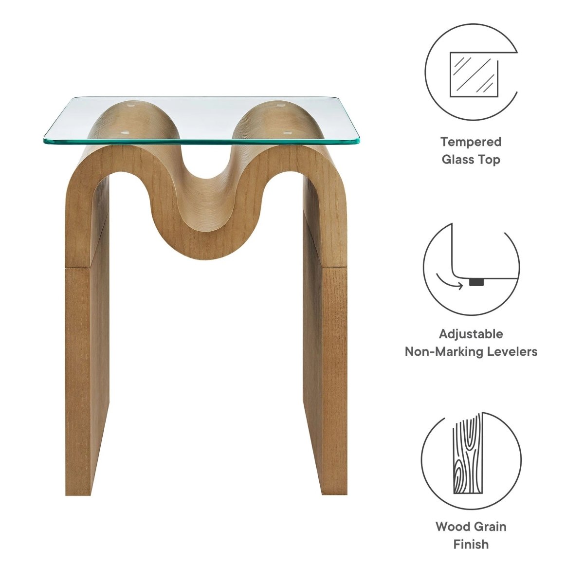 Glass Top Side Table with Wave Base – 17 Inch - End & Side Tables available at Alpine Outlets in Denver
