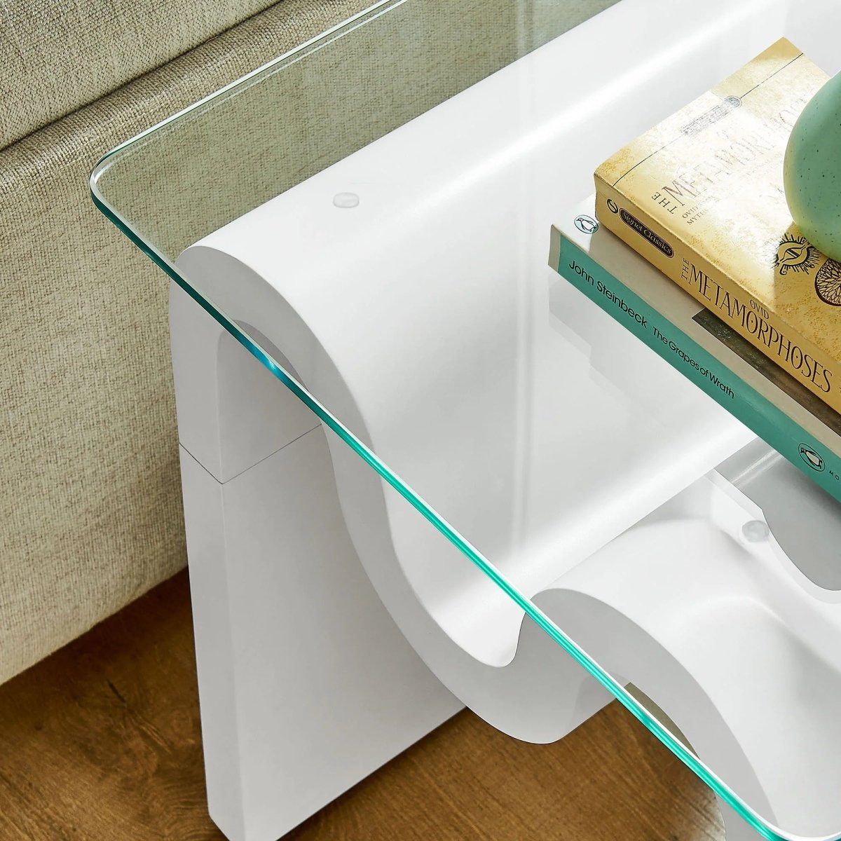 Glass Top Side Table with Wave Base – 17 Inch - End & Side Tables available at Alpine Outlets in Denver