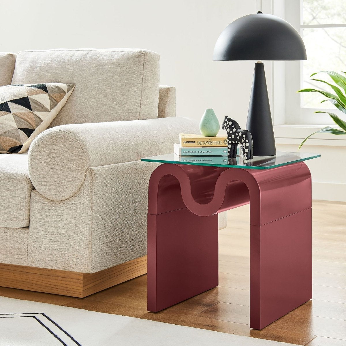 Glass Top Side Table with Wave Base – 17 Inch - End & Side Tables available at Alpine Outlets in Denver