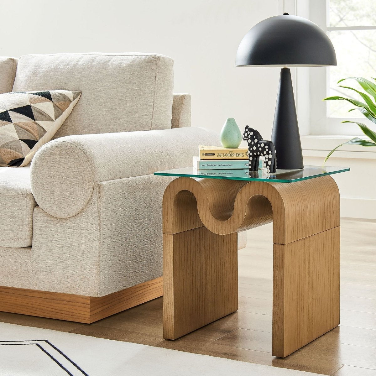 Glass Top Side Table with Wave Base – 17 Inch - End & Side Tables available at Alpine Outlets in Denver