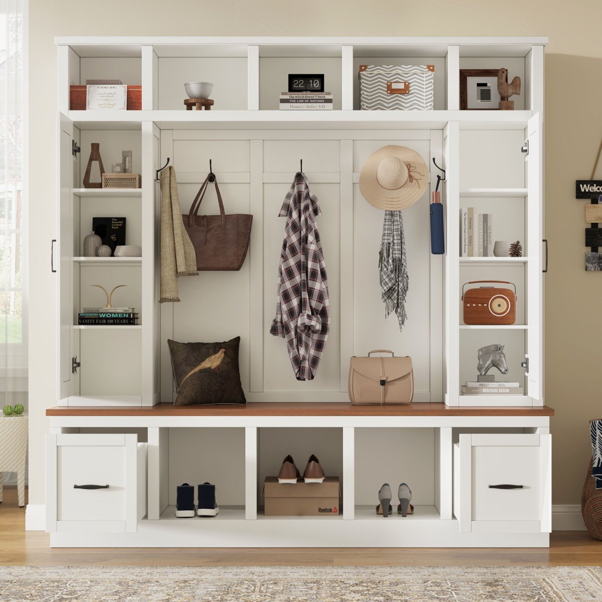 Hall Tree With Storage Bench, Entryway Coat Rack With Hooks - Hall Trees available at Alpine Outlets in Denver