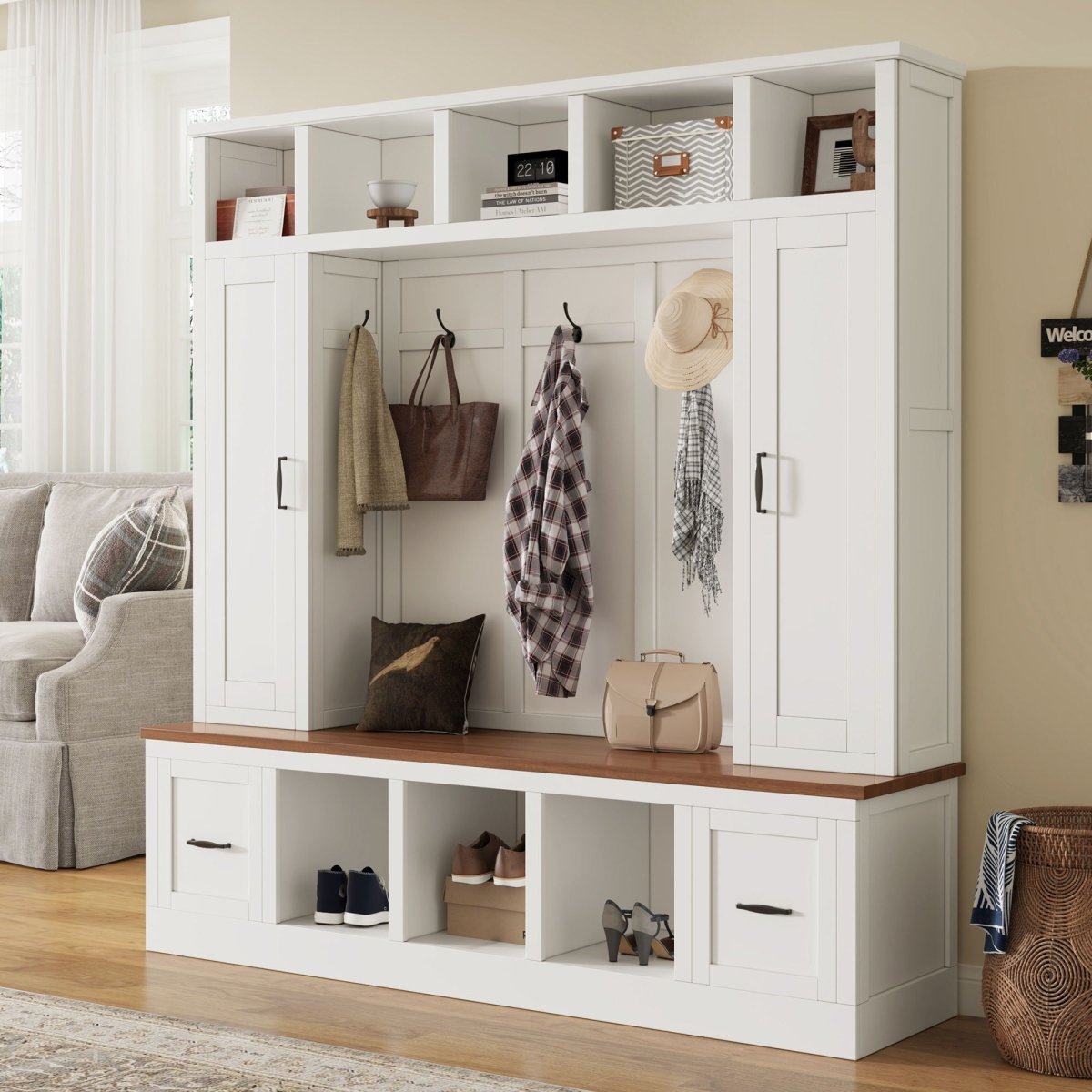Hall Tree With Storage Bench, Entryway Coat Rack With Hooks - Hall Trees available at Alpine Outlets in Denver