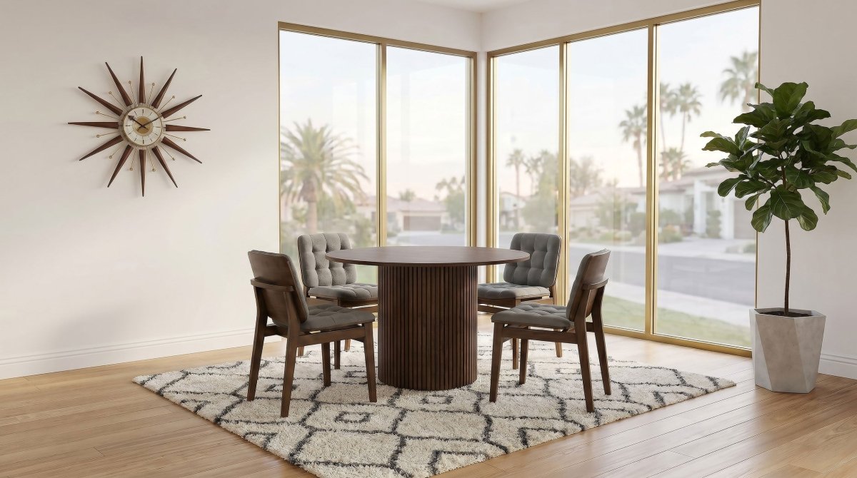 Hamlyn 47" Round Walnut Wood Dining Table with Pedestal Base - Dining Tables & Bar Tables available at Alpine Outlets in Denver
