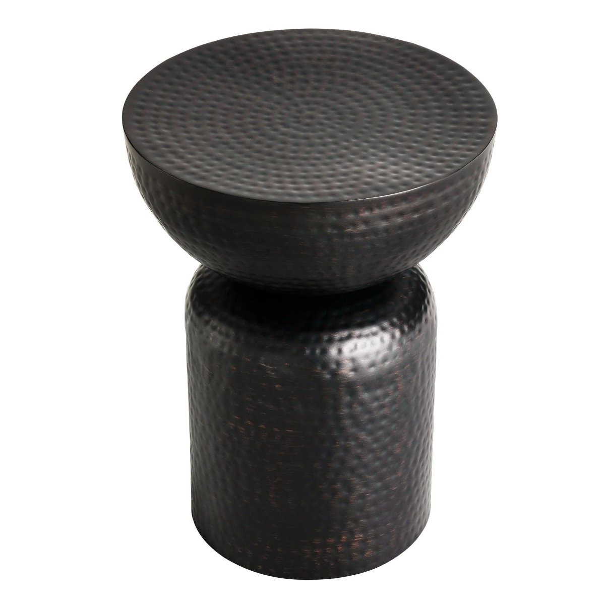 Hammered Metal Side Table Pedestal Drum – Black 15 Inch - End & Side Tables available at Alpine Outlets in Denver