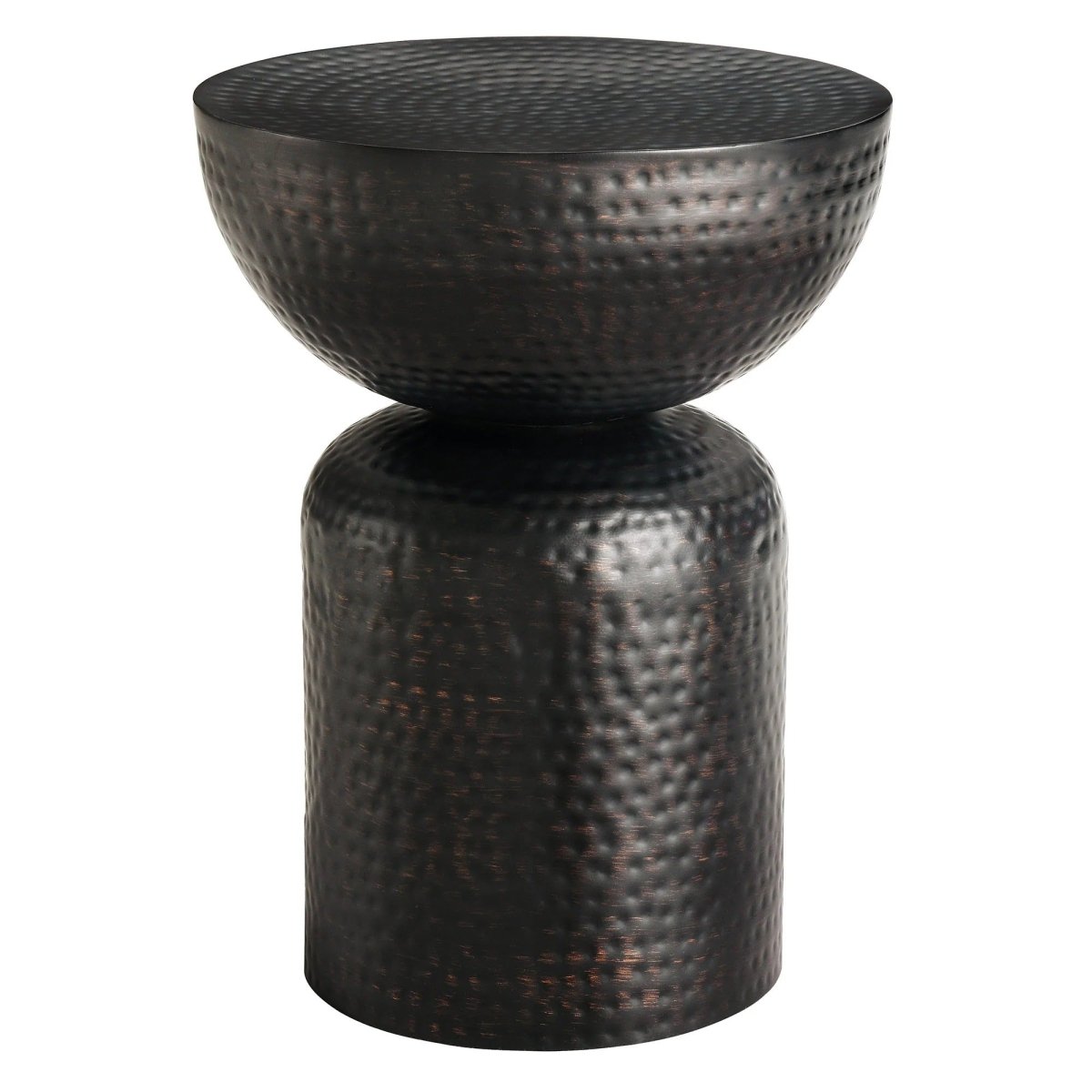 Hammered Metal Side Table Pedestal Drum – Black 15 Inch - End & Side Tables available at Alpine Outlets in Denver