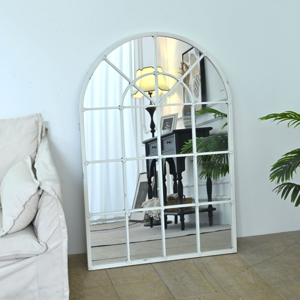 Handmade Arched Mirror, Windows Design For Entryway - White - Arched Mirrors available at Alpine Outlets in Denver