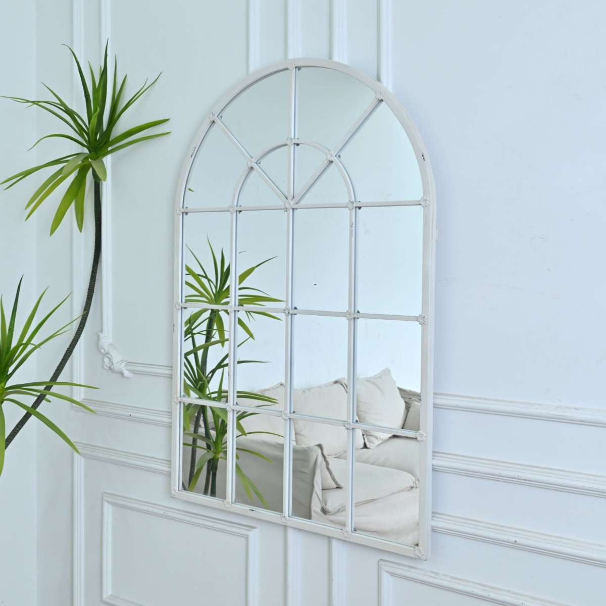 Handmade Arched Mirror, Windows Design For Entryway - White - Arched Mirrors available at Alpine Outlets in Denver