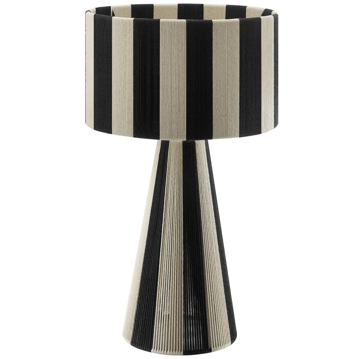 Handwoven Cotton Thread Striped Table Lamp – Black - Lighting - Alpine Outlets