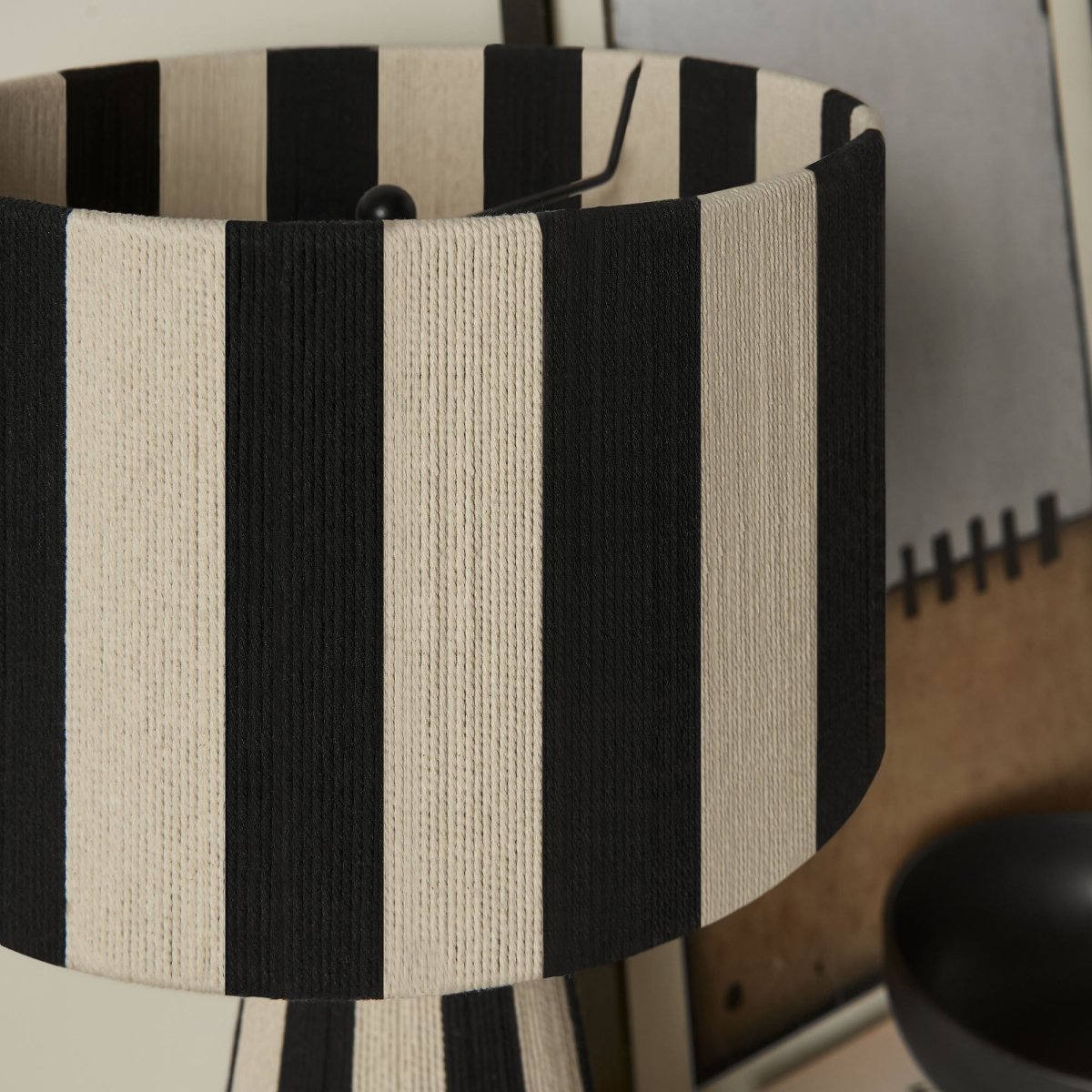 Handwoven Cotton Thread Striped Table Lamp – Black - Lighting - Alpine Outlets