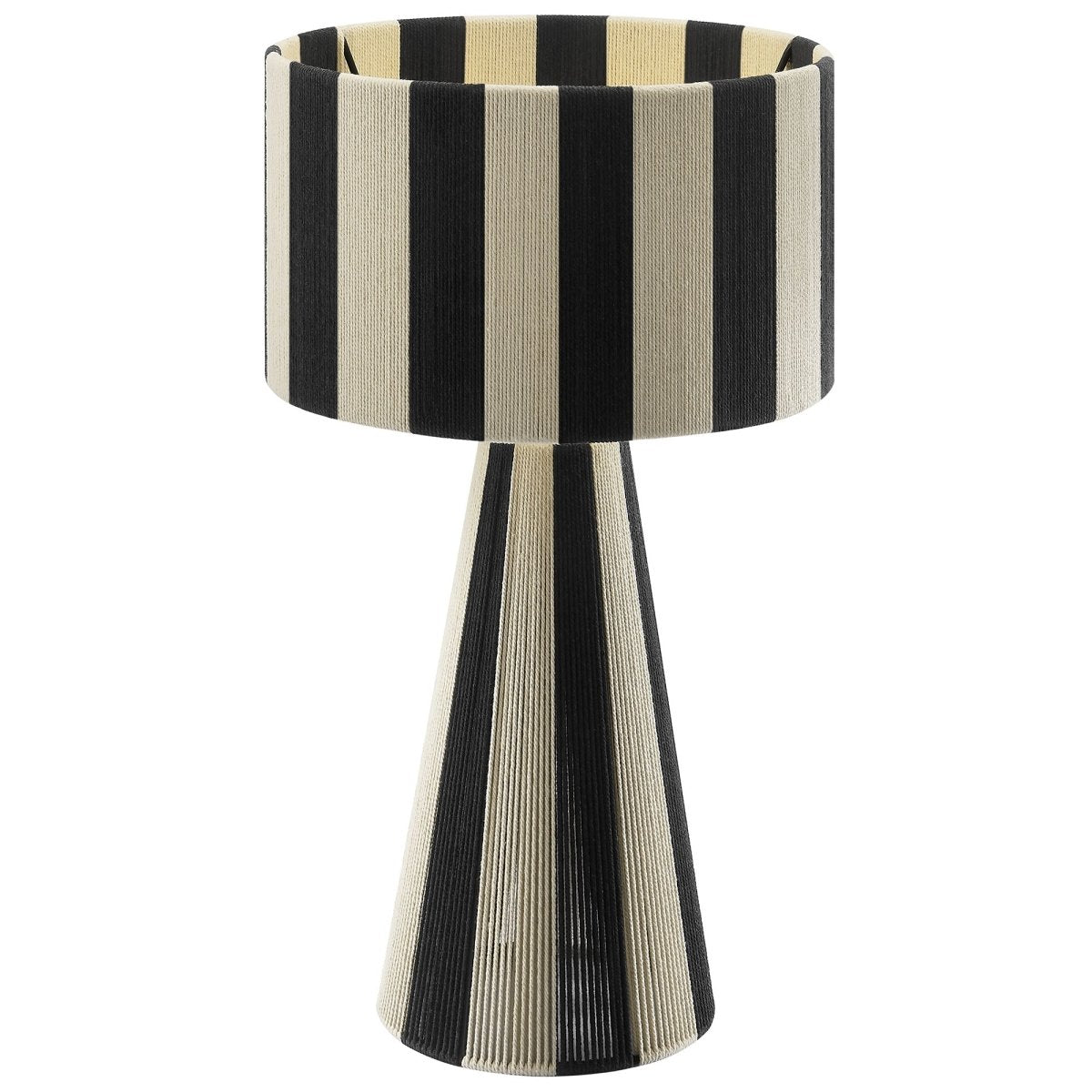 Handwoven Cotton Thread Striped Table Lamp – Black - Lighting - Alpine Outlets
