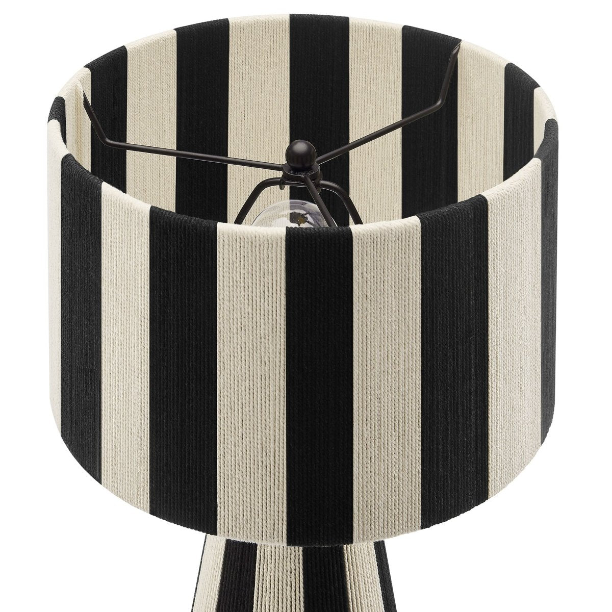 Handwoven Cotton Thread Striped Table Lamp – Black - Lighting - Alpine Outlets