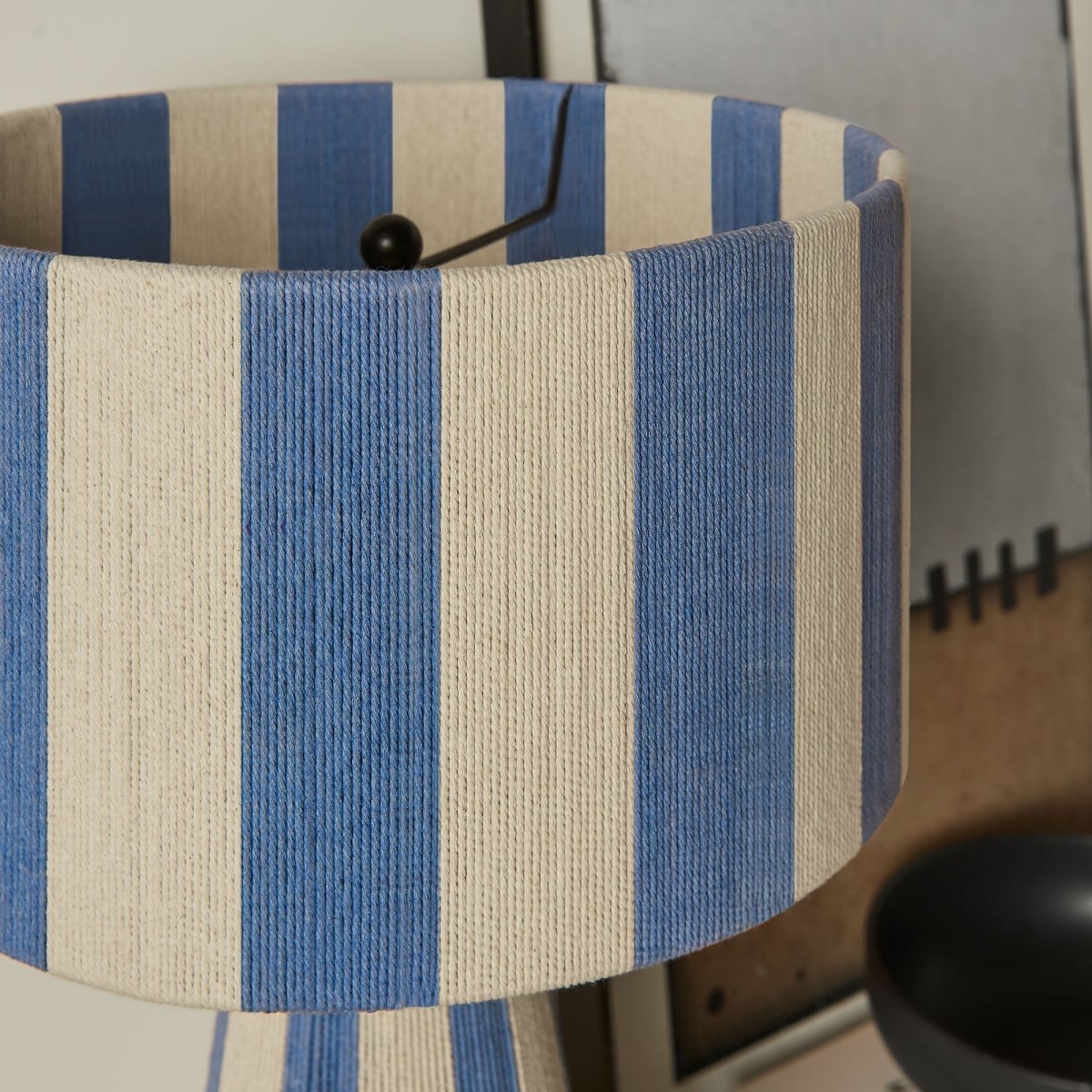 Handwoven Cotton Thread Striped Table Lamp – Capri Blue - Lighting - Alpine Outlets