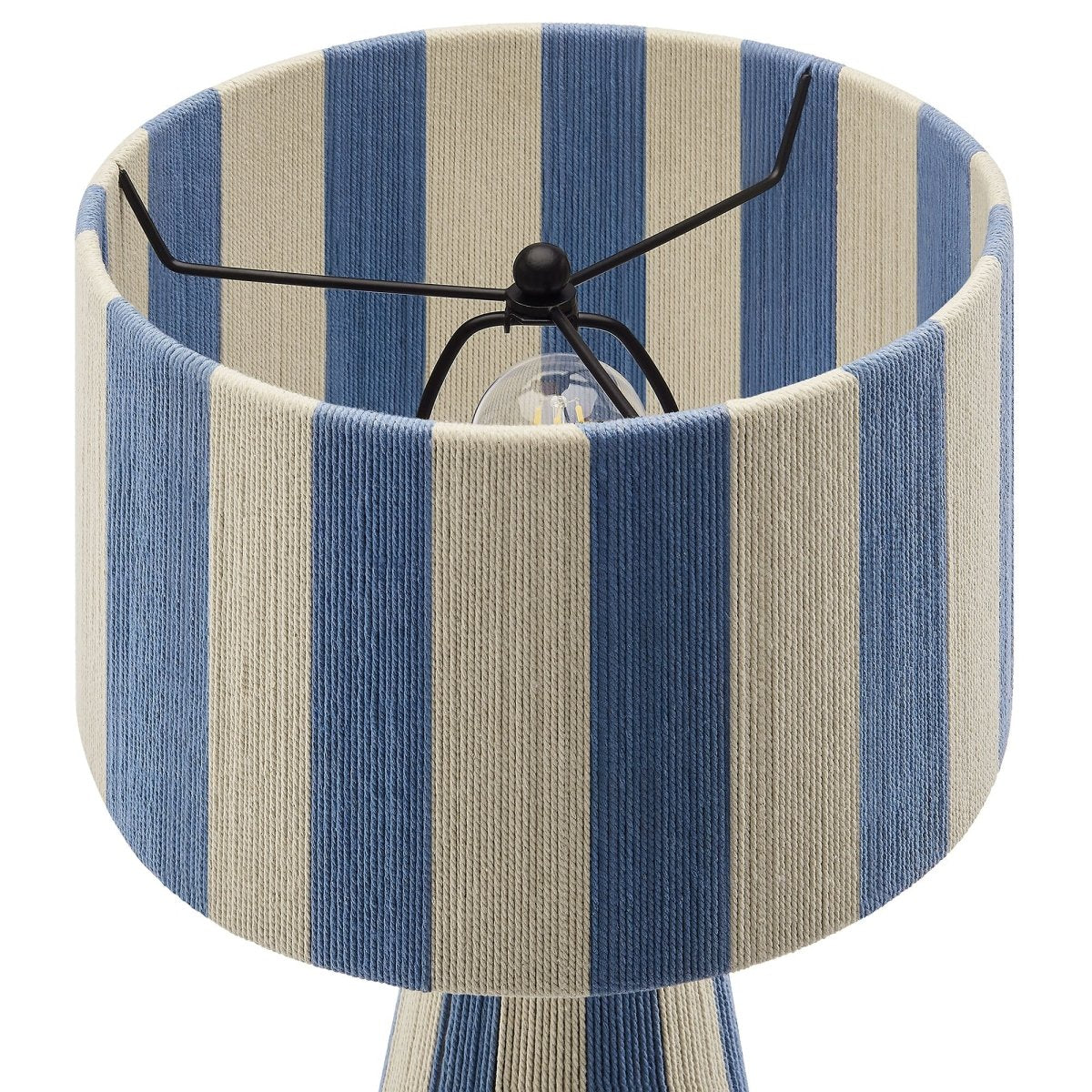 Handwoven Cotton Thread Striped Table Lamp – Capri Blue - Lighting - Alpine Outlets