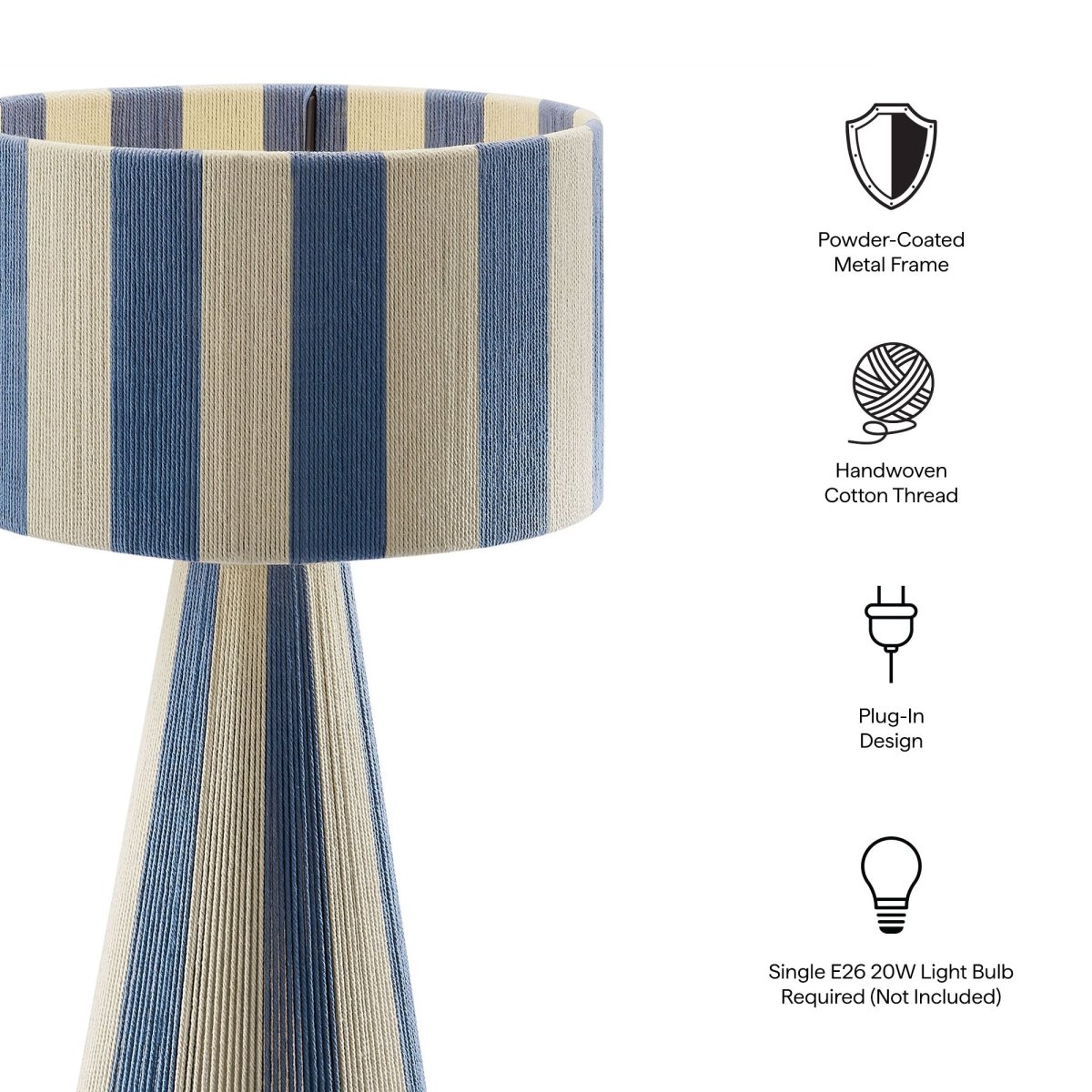 Handwoven Cotton Thread Striped Table Lamp – Capri Blue - Lighting - Alpine Outlets