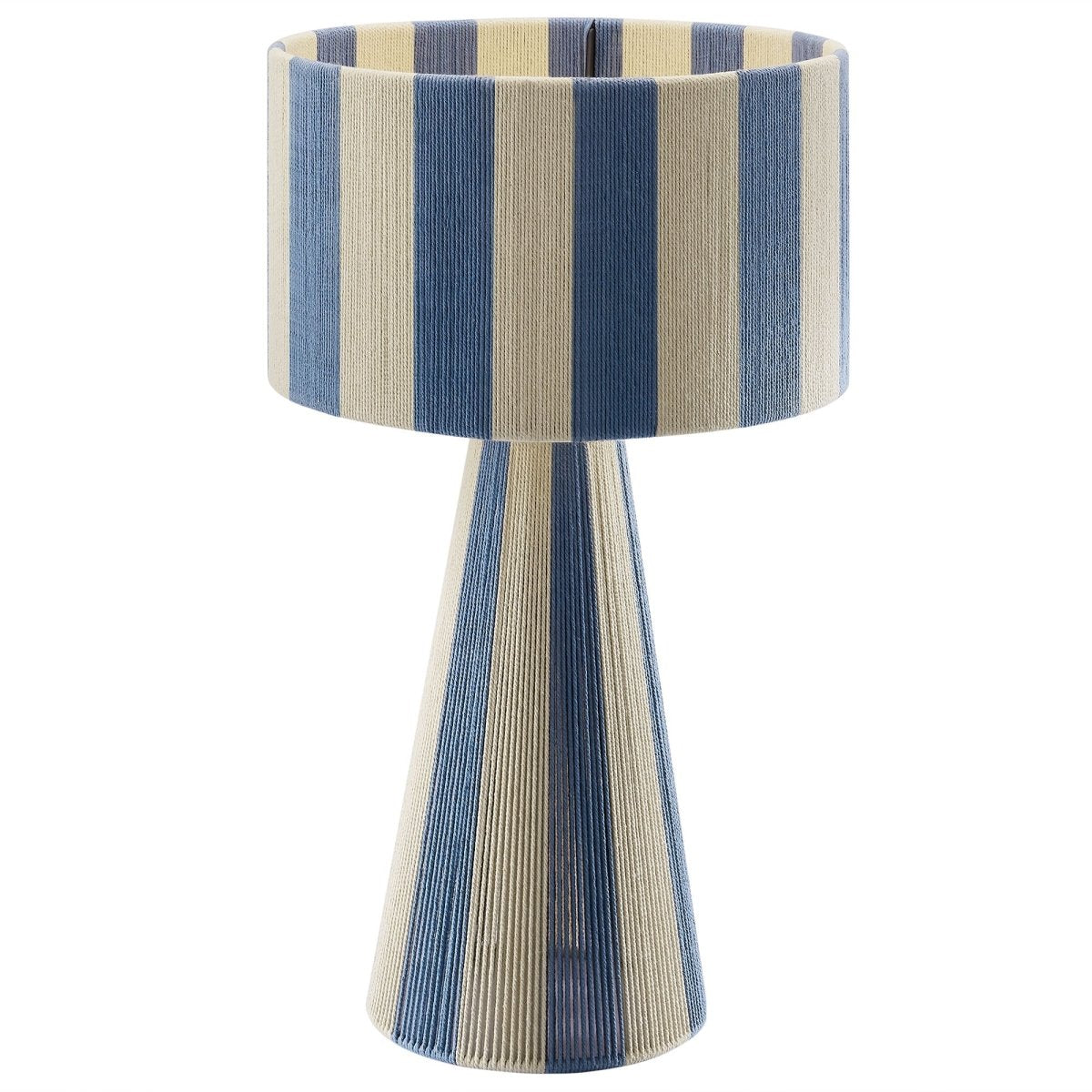 Handwoven Cotton Thread Striped Table Lamp – Capri Blue - Lighting - Alpine Outlets