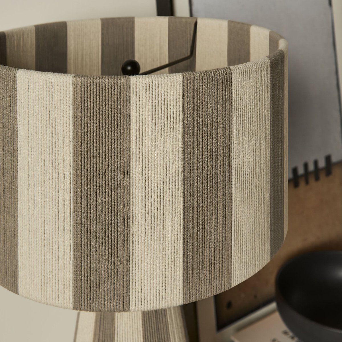 Handwoven Cotton Thread Striped Table Lamp – Cobblestone - Lighting - Alpine Outlets