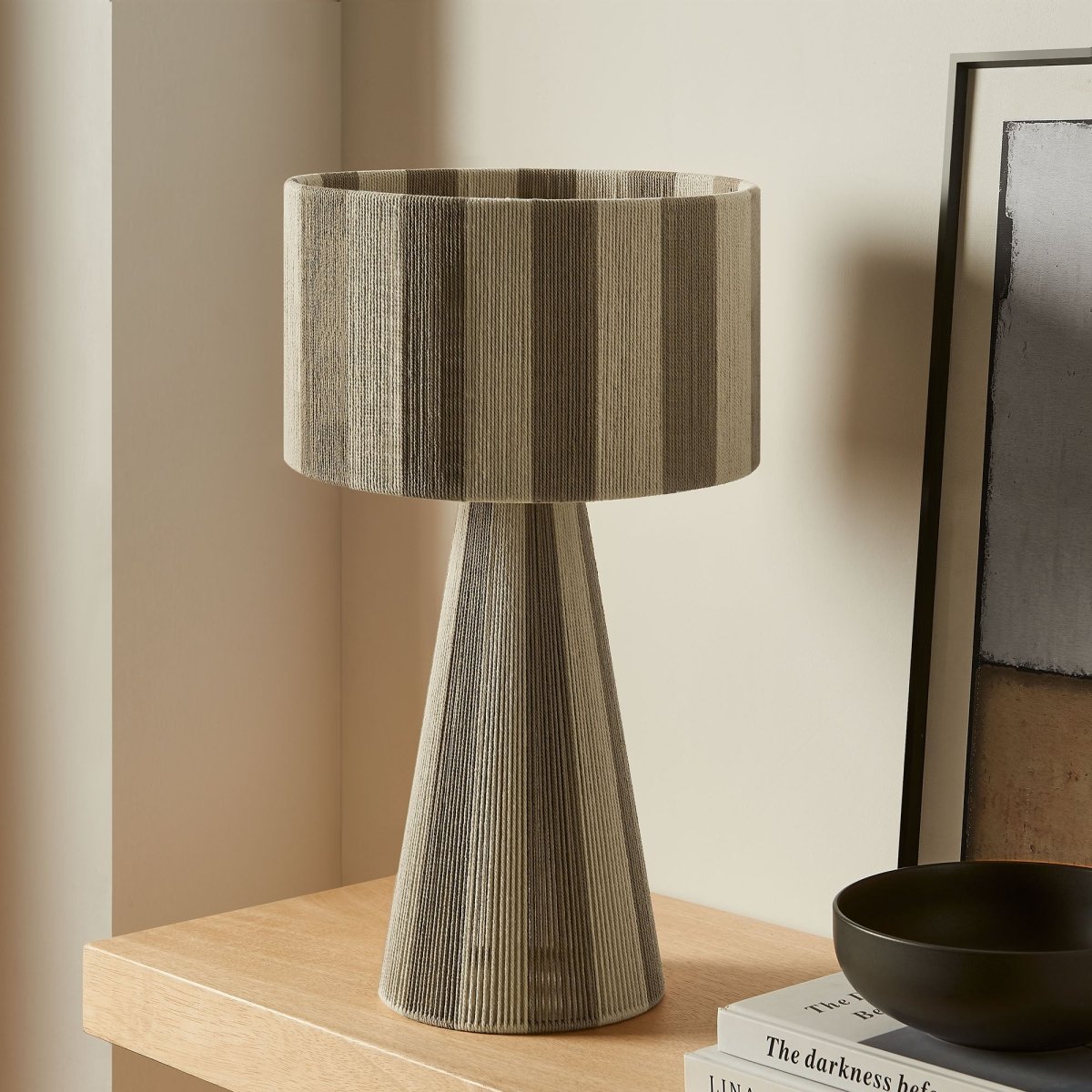 Handwoven Cotton Thread Striped Table Lamp – Cobblestone - Lighting - Alpine Outlets