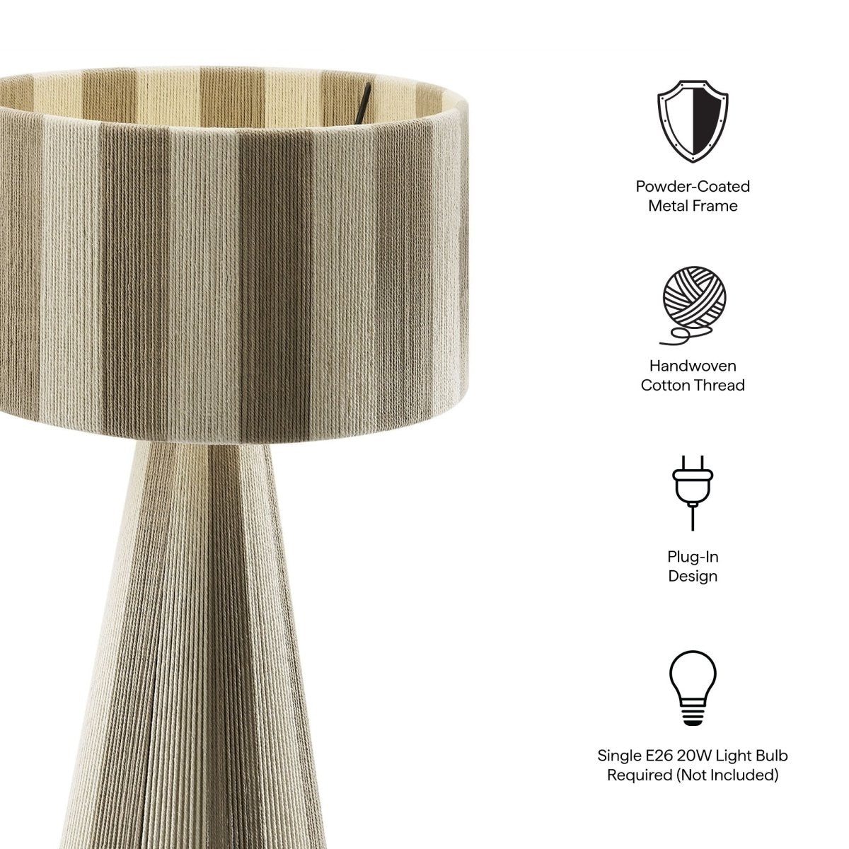 Handwoven Cotton Thread Striped Table Lamp – Cobblestone - Lighting - Alpine Outlets