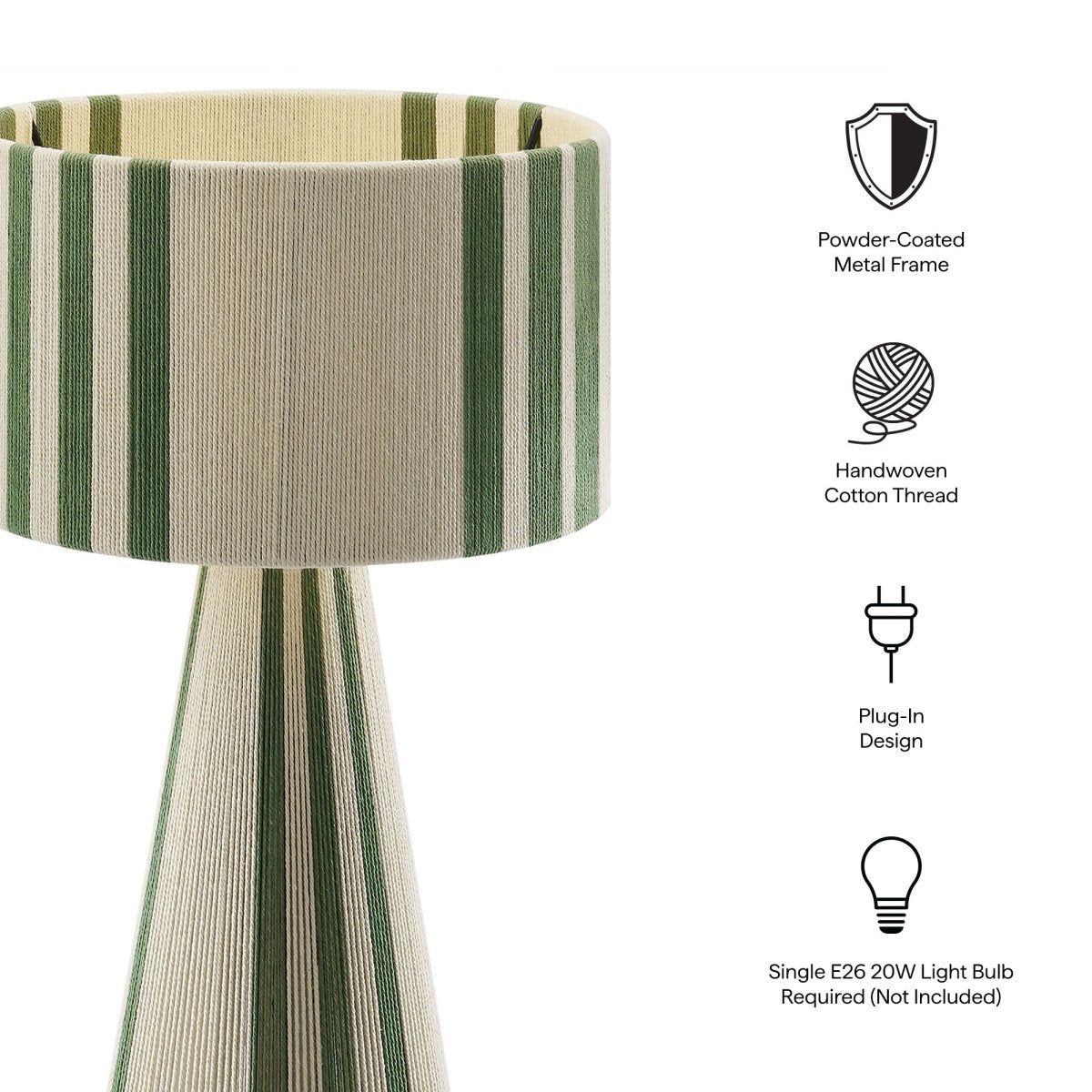 Handwoven Cotton Thread Table Lamp – Basil Green - Lighting - Alpine Outlets