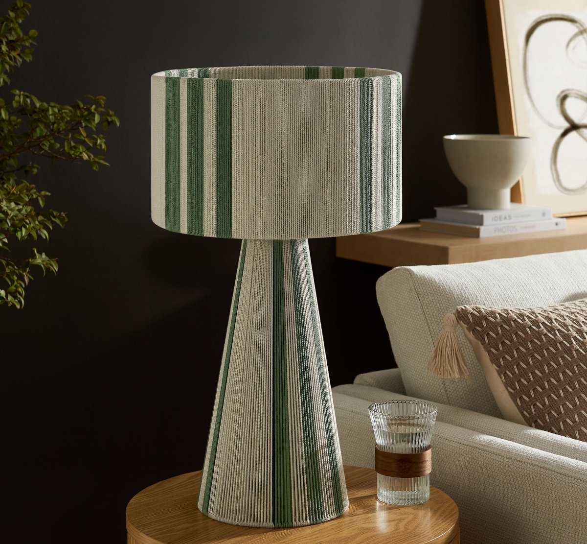 Handwoven Cotton Thread Table Lamp – Basil Green - Lighting - Alpine Outlets