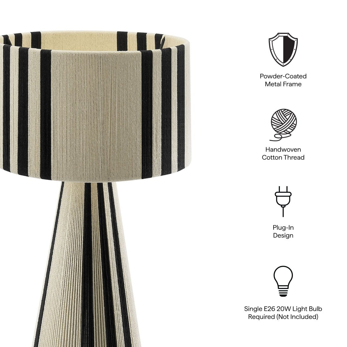 Handwoven Cotton Thread Table Lamp – Black - Lighting - Alpine Outlets